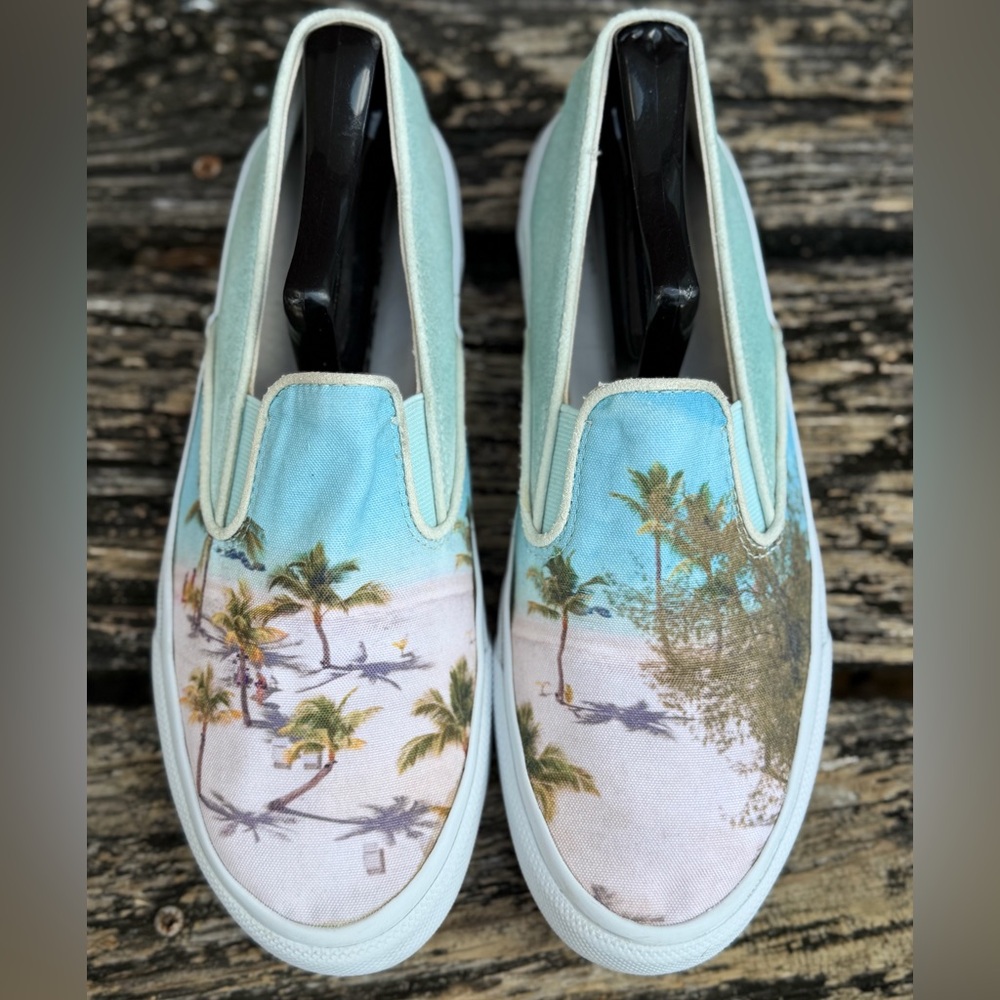 Sperry Gray Malin Beach Theme Slip-On Men's Sz 8 Canvas & Suede Sneaker  T8 - Picture 4 of 14